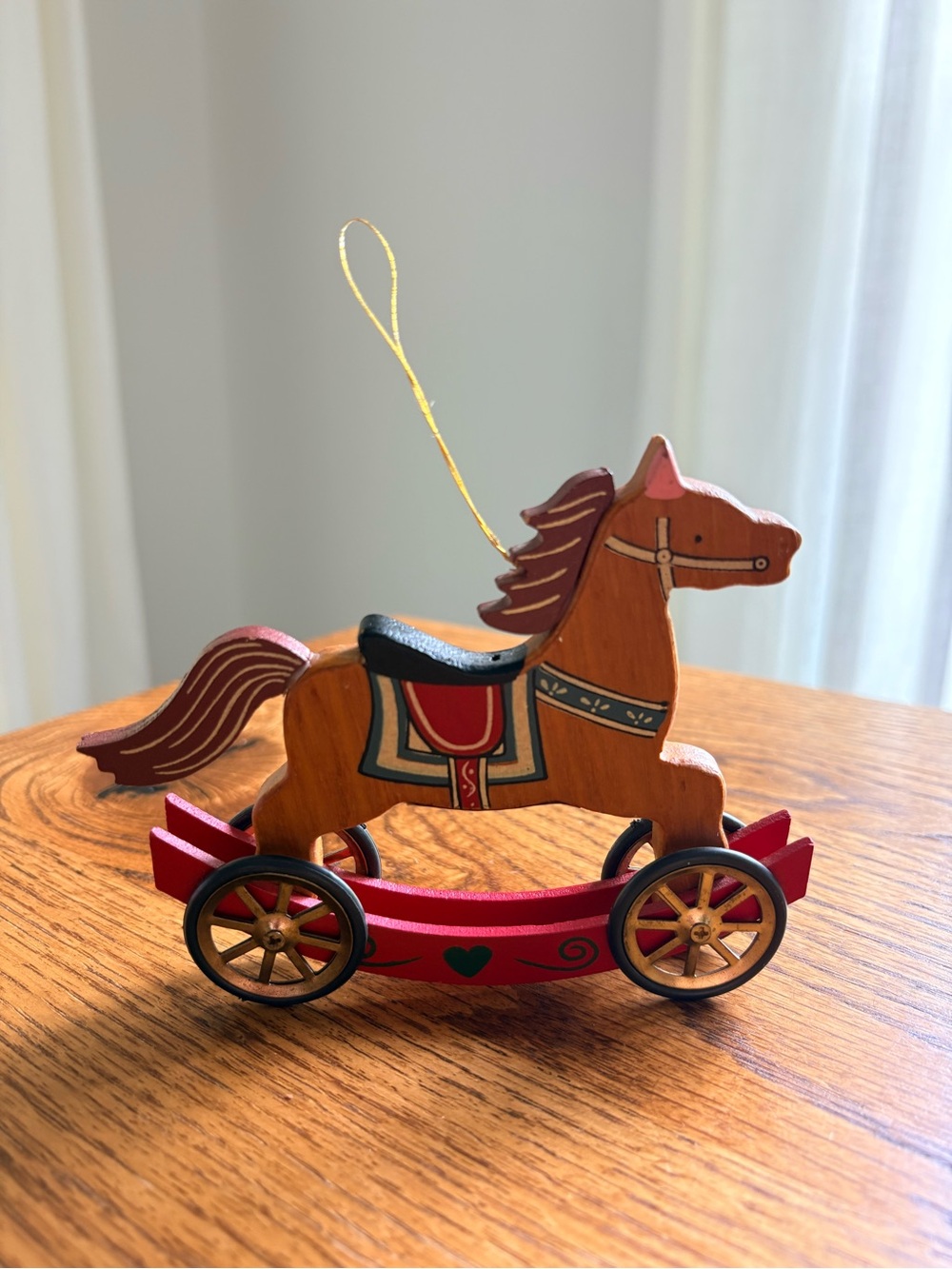Vintage Wooden Red Rocking Horse Christmas Ornament